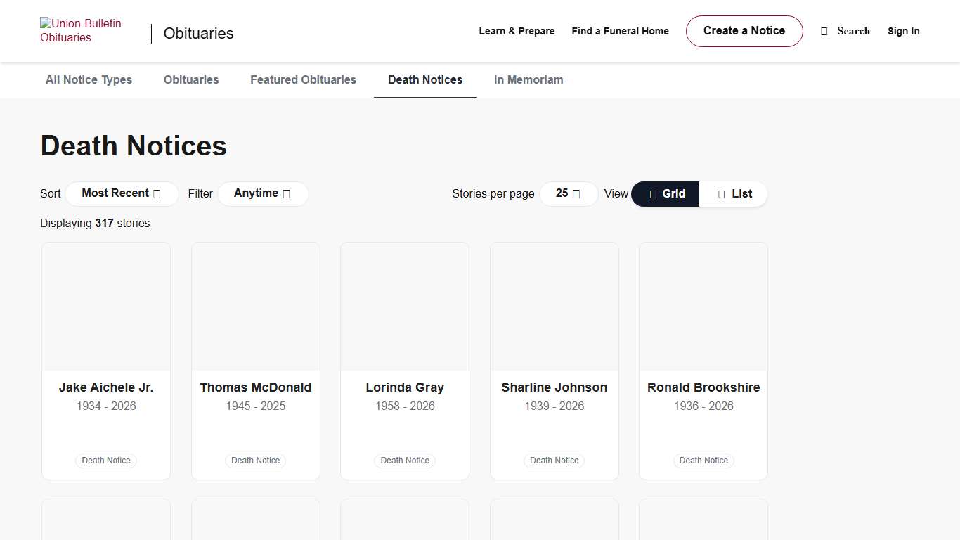 Union-Bulletin Death Notices